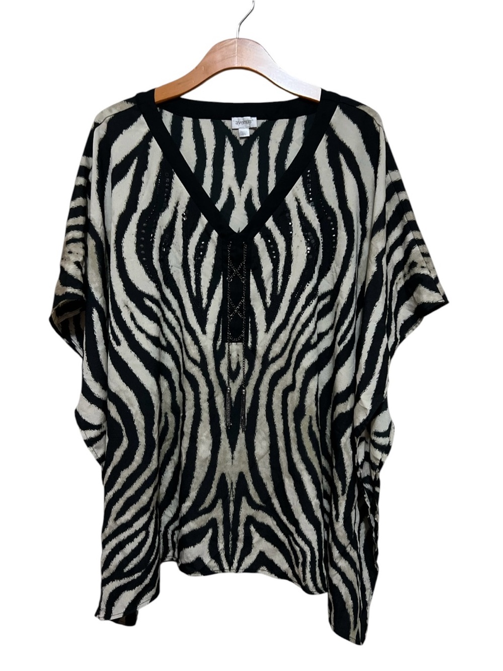 Avenue Top Blouse Zebra V Neck Tassel Animal Print Cover Up 18/20 Summer Boho